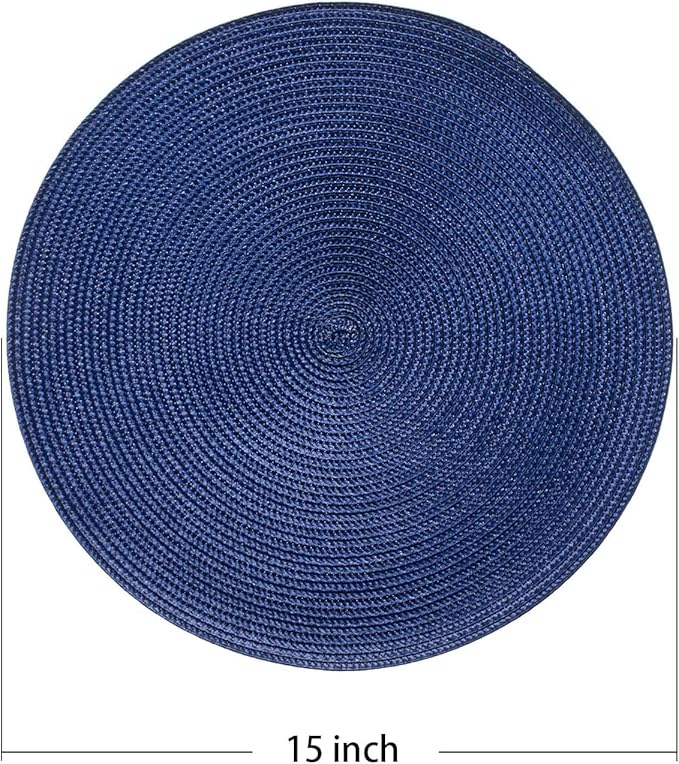 AHHFSMEI Round Braided Placemats 15 Inch Round Table Mats for Dining Tables Natural Woven Heat Resistant Place mats Set of 4 (Navy Blue,4)
