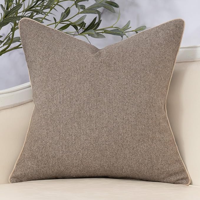 Yangest Neutral Floral Pillow Cover 24 x 24 Inches, Vintage Chenille Square Throw Pillow Cover Soft Decorative Farmhouse Accent Couch Pillow Cover for Living Room Bedroom, Coffee Brown