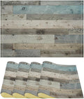 Rustic Plank Placemat Set, Vintage Old Shabby Colorful Beige Brown Blue Farmhouse Barn Wooden Board Pattern Home Decor Linen Table Mats for Dining Room Kitchen Party (17x12in) x4P