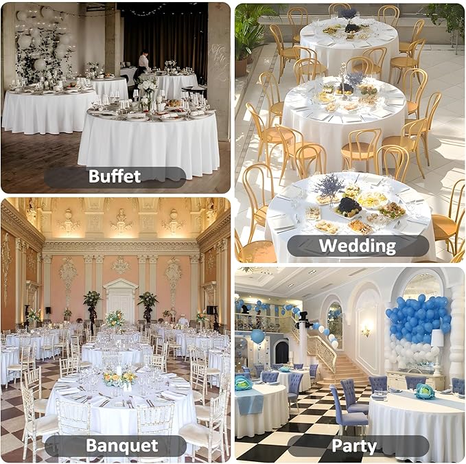 12 Pack White Round Tablecloth 90 Inch White Table Cloth Stain and Wrinkle Resistant Reusable and Washable Polyester Fabric Table Covers for Buffet Wedding Party and Banquet