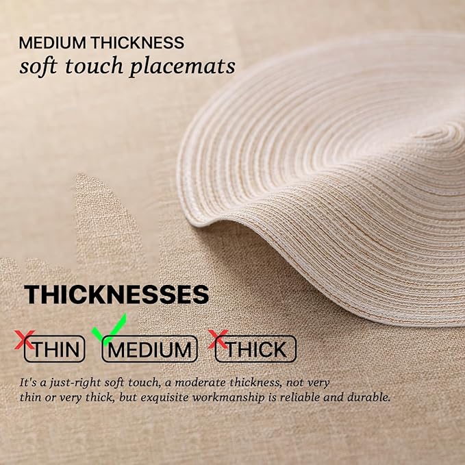Round Placemats Set of 8 Woven Placemats Washable Braided Table Mats for Dining Table Heat Resistant Non-Slip Circle Place Mats(Cream)