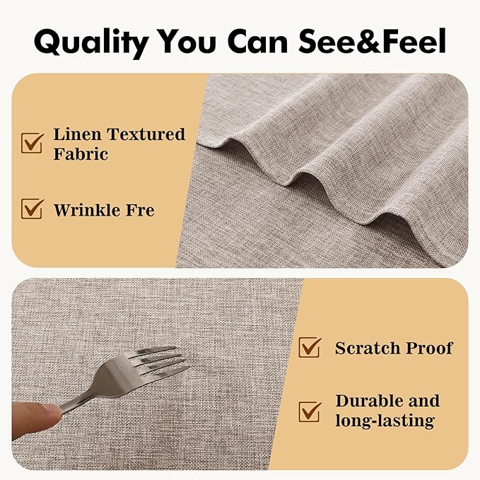 JIUZHEN Round Table Cloth Faux Linen Farmhouse Tablecloth Wrinkle and Stain Resistant Decorative Fabric Table Cover for Kitchen, Dining Room, Parties and Camping, Stone, 90 Inch Round