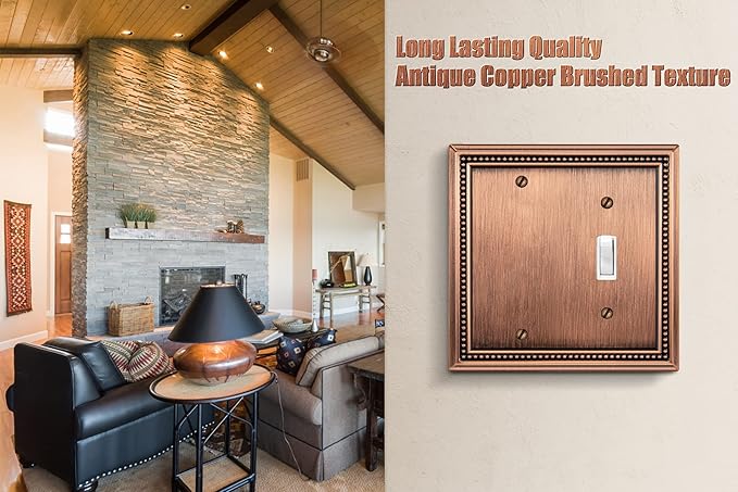 Henne Bery Sunken Pearls Heavy Duty Decorative Wall Plate Switch Plate Outlet Cover (Blank/Toggle, Antique Copper)