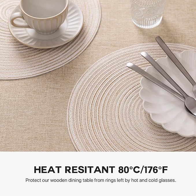 Round Placemats Set of 4 Woven Placemats Washable Braided Table Mats for Dining Table Heat Resistant Non-Slip Circle Place Mats(Cream)