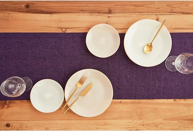 Solino Home Linen Table Runner 72 Inches Long - Athena, 100% Pure Linen Grape Dining Table Runner 14 x 72 Inch for Winter, Valentines, Spring, Easter