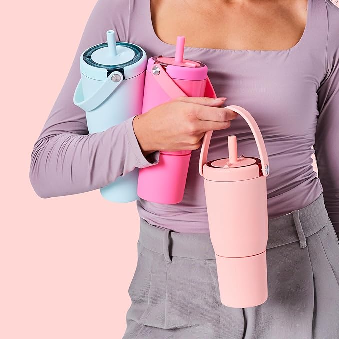 BrüMate Resa 25oz 100% Leakproof Travel Tumbler w/Handle & Straw | Flexible SoftSip Straw | Silicone Sleeve for Durability | Stainless Steel | Cup Holder & Travel Friendly Water Bottle (Dark Aura)