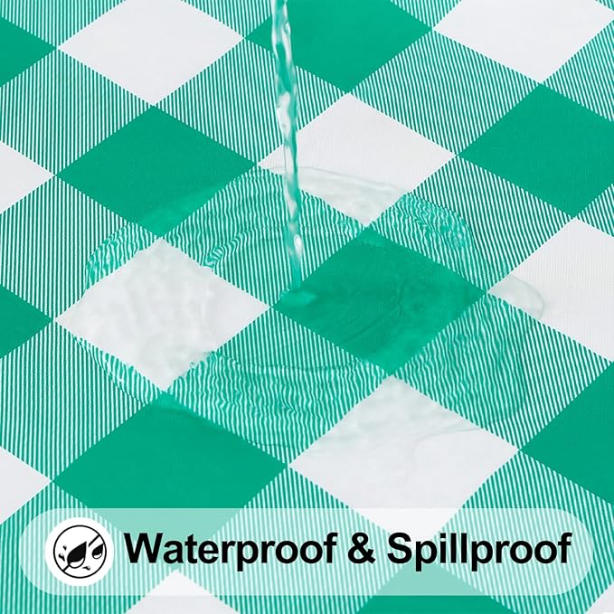 Smiry Rectangle Picnic Table Cloth, Elastic Waterproof Fitted Vinyl Tablecloths, Flannel Backed Buffalo Plaid Table Covers for Dining, Camping, Outdoor (White and Green, 36" x 96")