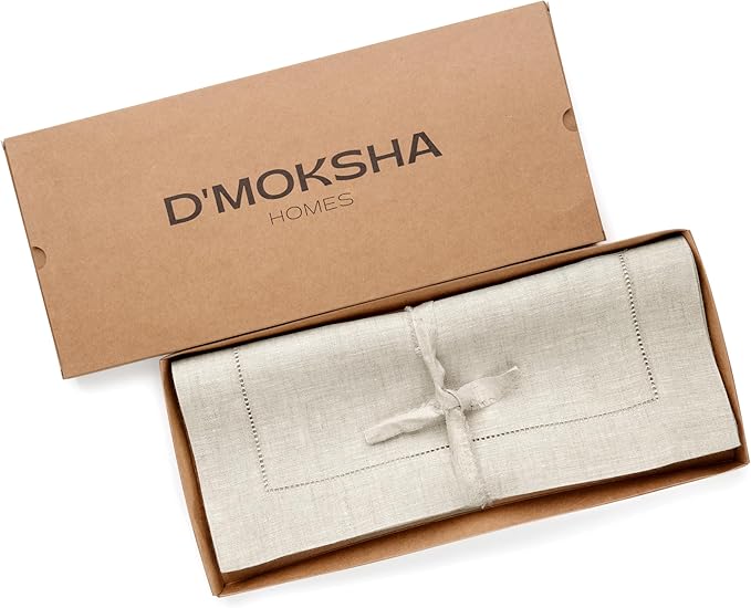 D'Moksha Homes Light Natural Linen Cloth Placemats Set of 4-100% Pure Linen Hemstitch Placemats 14 x 19 Inch - Classic Hemstitch Table Place Mats for Valentines, Easter - Machine Washable
