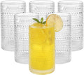Vintage Hobnail Drinking Glasses Set of 6, 16 oz Large Capacity Embossed Clear Tumblers, Highball Glasses for Water, Cocktail, Beer, Whiskey, Kitchen & Bar Use
