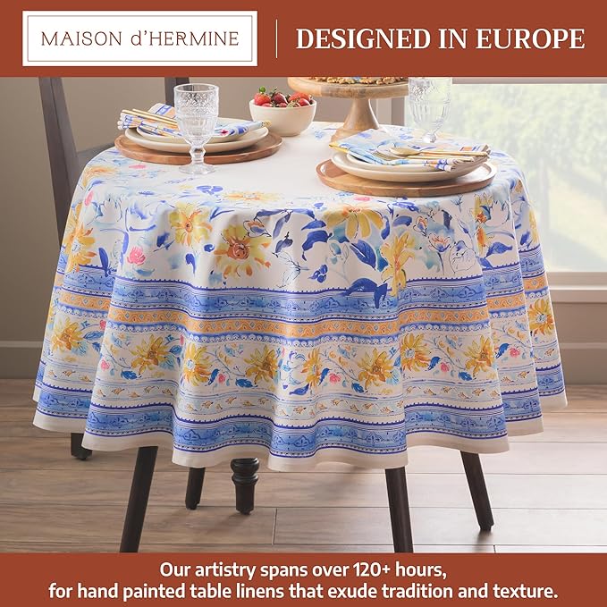 Maison d' Hermine Table Cloth Round Table 100% Cotton 69 Round Inches Tablecloth Reusable Decorative for Dining Room Farmhouse Home Valentines Day Decorations Spring Summer - Girassol