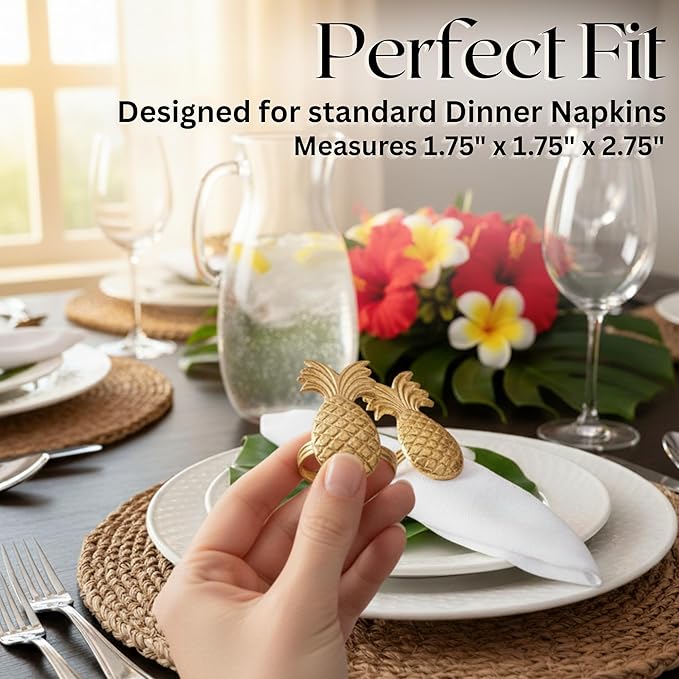ALPHA Living HOME Set of 12 Napkin Rings Pineapple Antique Gold Bulk Elegant Napkin Rings Thanksgiving Christmas Napkin Holder Handmade Buckles Rings for Farmhouse Table Decor Harvest Wedding Party