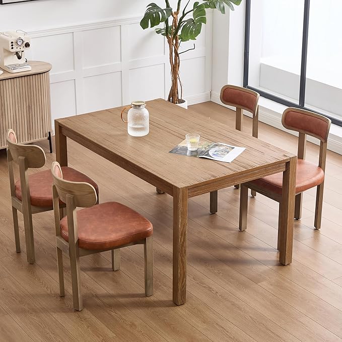Brown Dining Chairs Set of 4, Mid Century Modern Leather Dining Room Chairs with Curved Back, Armless Kitchen Chairs for Living Room/Restaurant/Balcony/Bedroom/Home Desk/Task