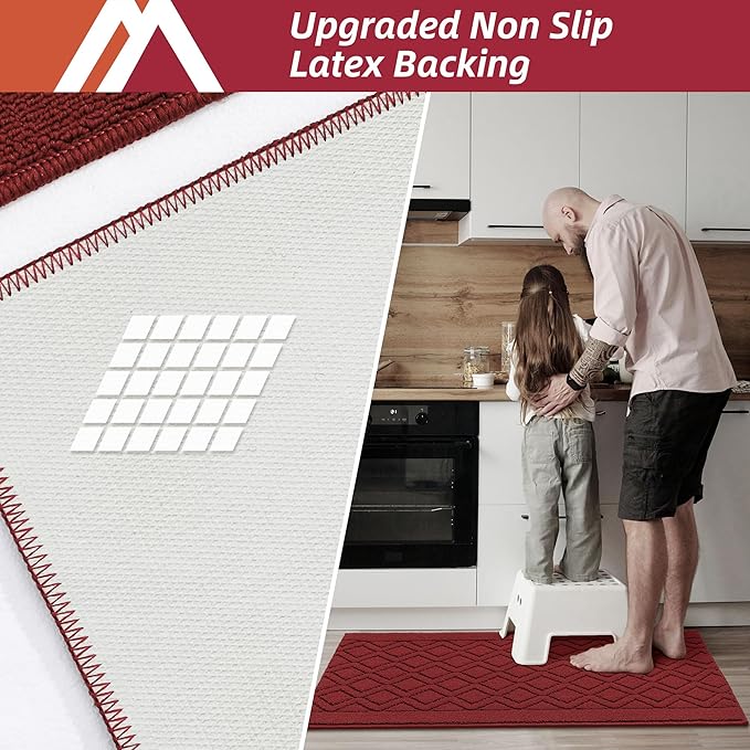 COSY HOMEER-Kitchen-Rugs-Non-Slip-Washable 24"x60" Absorbent Kitchen Runner Rugs Polypropylene Kitchen Mats for Floor,Sink Mat,Hallway,Laundry,Red