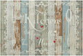 Vintage Farmhouse Placemat Set, Green Blue Rustic Wooden Plank Art Sketch Cutlery Knife Fork Inspirational Quotes Pattern Home Decor Linen Table Mats for Dining Room Kitchen Party (17x12in) x6P