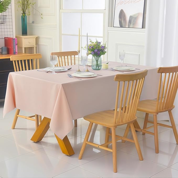 2-Pack 60x84 inch Dusty Pink Table Cloths, Solid Stain and Wrinkle Resistant Oblong Tablecloth, Premium Plain Weave Polyester Fabric Rectangle Table Linen Covers for Hotel, Banquet