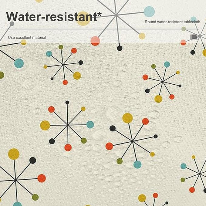 Medieval Round Tablecloth, Boho Mid Century Abstract Modern Retro Colors Pattern Tablecloth for Home Party Dining Room Kitchen Decor 50Inch(127cm)