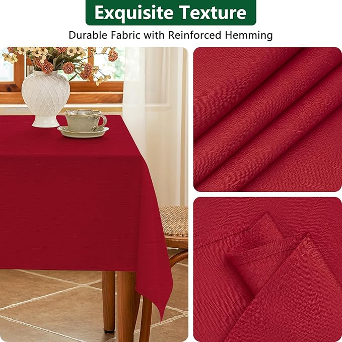Winter Red Textured Fabric Tablecloth Rectangle Faux Linen Stain Resistant Table Cloth for 6 Foot Rectangular Table, Reusable for Dinig Party Holiday Decoration 60 x 84 Inch