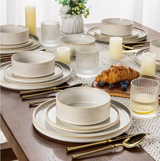 AmorArc Ceramic Dinnerware Sets, Handmade Reactive Glaze Stoneware Plates and Bowls Sets,Highly Chip and Crack Resistant | Dishwasher & Microwave Safe Dishes Set, Service for 8 (24pc)