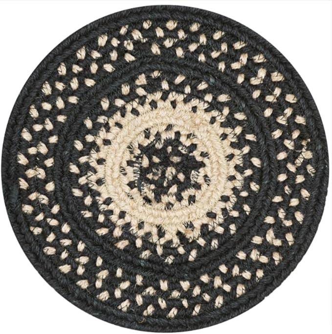Homespice Manchester Jute Braided Trivets for Table, Country Primitive Decor, Set of 3, Black and Tan 8" Round Heat Resistant Mats - Rich Colors, Easy to Clean, Durable and Protects Furniture