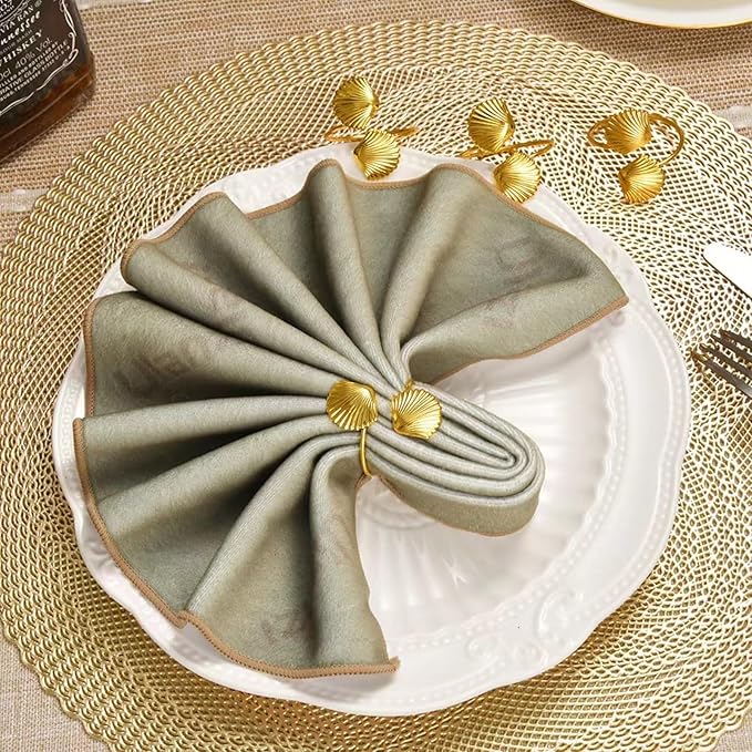 Decorative Napkin Rings Set of 6,Holders Decor Dinner Party,Wedding,Anniversary,Birthday,Table Decor Gift (Golden Shell)