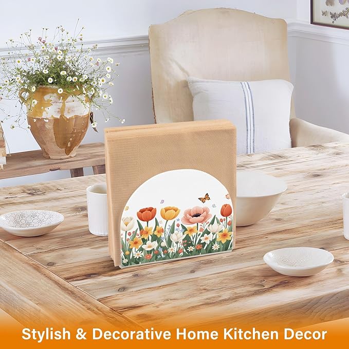 Tulips Daffodils Spring Flowers03 Napkin Holder for Table Kitchen Decor Acrylic Paper Napkin Holders for Tissue Dining Room Indoor Outdoor Party Holiday Accessories