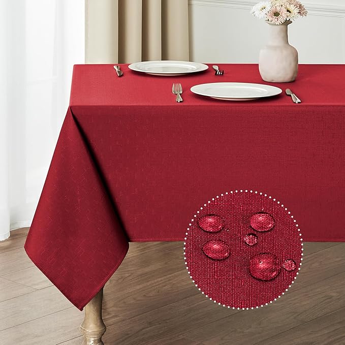 Rectangle Tablecloth Waterproof 60x84 inch Linen Textured Table Cloth Stain and Wrinkle Resistant Washable, Decorative Fabric Table Cover for Dining, Party and Camping, Red