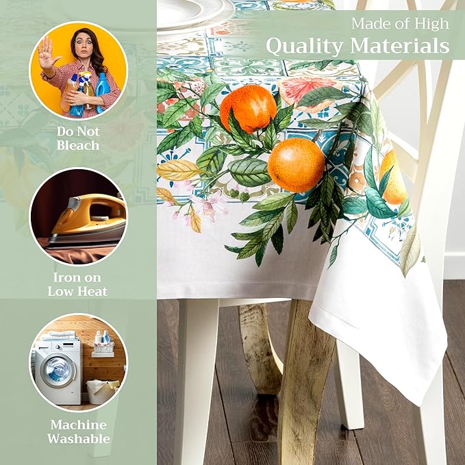 Maison d' Hermine Table Cloth Rectangle Table 100% Cotton 70 x 90 Inches Tablecloth Reusable Decorative for Dining Room Farmhouse Home Valentines Day Decorations Spring Summer - Agrume