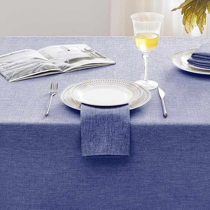 Softalker Extra Long Rectangular Tablecloths 60 x 120 inch Blue Faux Linen Table Cloth Outdoor Waterproof Stain and Wrinkle Resistant Table Cover for Spring Easter Party Picnic Decor Vintage Tabletop