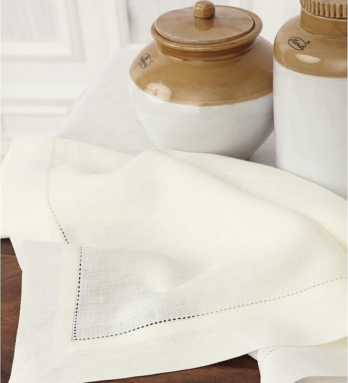 Solino Home Linen Tablecloth 60 x 108 Inch - Classic Hemstitch 100% Pure Linen Ivory Table Cloth for Rectangle Tables - Machine Washable Tablecloth for Spring, Easter
