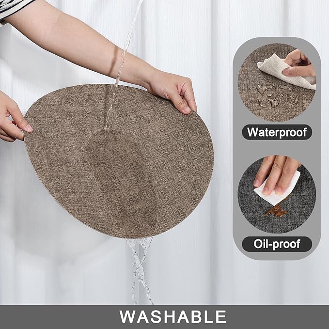 Myir JUN Round Placemats Dual Sided, Faux Leather Place Mats Set of 4 Indoor Placemats for Dining Table Outdoor Placemats Non-Slip Washable Table Mats (Set of 8, Gray Brown)