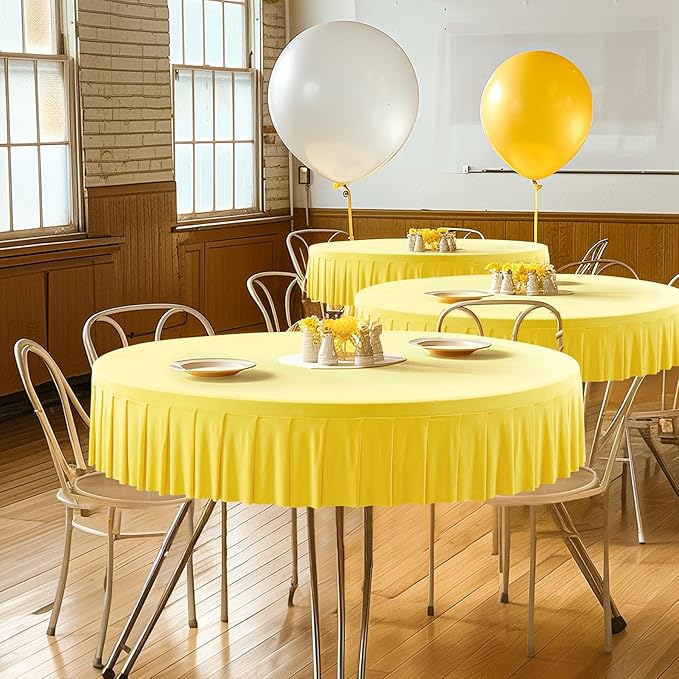 8 Pack Yellow Spandex Round Tablecloths for 72in Table, Stretchy Fitted 6FT Round Table Cloths, Wrinkle Free Table Cover with Skirt for Wedding Birthday Party Bridal Shower Banquet