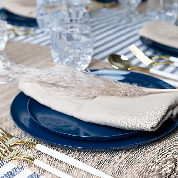 [30 Pack 8.6''] Dark Blue Plastic Party Plates Edge Collection Premium heavyweight Elegant Disposable Tableware Dishes