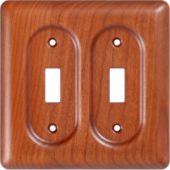 Double Toggle Light Switch Cover Plate in Cherry Wood Elegant Wooden Light Switch Cover Plate for 2 Toggle Light Switch Double Rocker Design