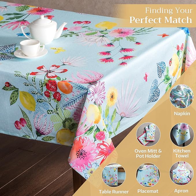 Maison d' Hermine Table Cloth Square Table 100% Cotton 60 x 60 Inches Tablecloth Reusable Decorative for Dining Room Farmhouse Home Valentines Day Decorations Spring Summer - Jardin D'Ete - Mint