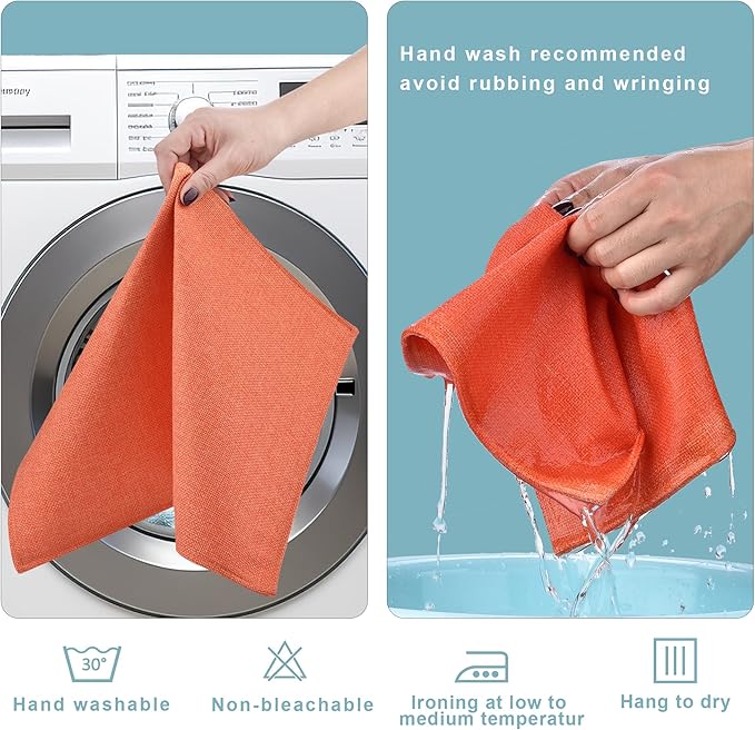 SLKQG Orange Linen Placemats Set of 8 - Heat Resistant & Machine Washable Table Mats for Holiday Dining, Double-Layered Fabric for Family Gatherings - Indoor Outdoor Use (8, Orange)