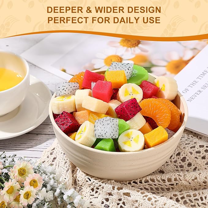 Geosar 18 Pcs Unbreakable Cereal Bowls 24 Oz Microwave and Dishwasher Safe Wheat Straw Fiber Lightweight Bowl for Soup Kitchen Serving Salad Dishes Oatmeal (Beige)