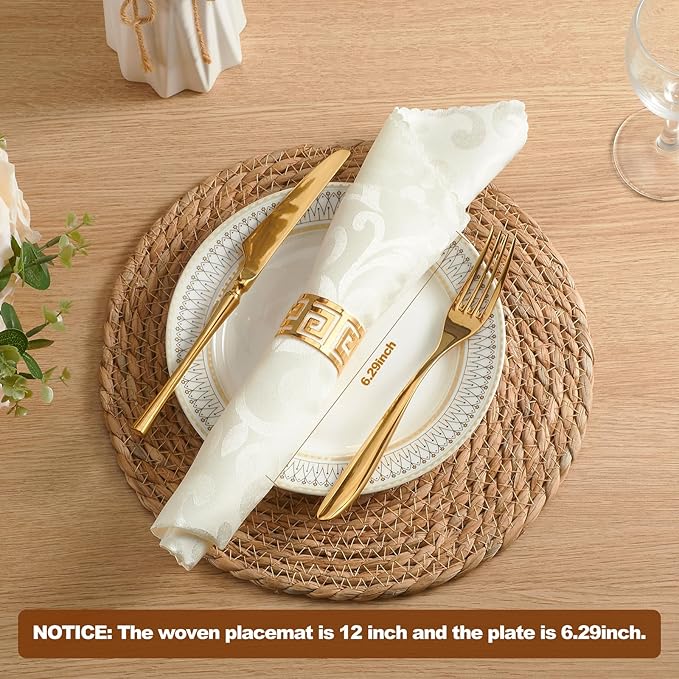 Round Woven Placemats - Boho Rattan Placemat Natural Water Hyacinth Placemats, Farmhouse Weave Place Mats, Rustic Braided Wicker Table Mats for Dining Table,Home,Wedding (13.5 inch Set of 8)