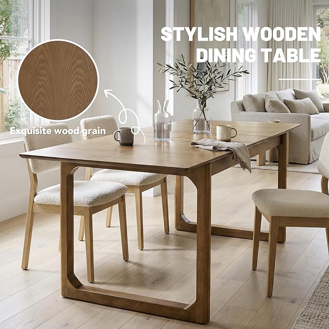 HNY Extendable Wood Dining Table for 4-8, 71" Inch Modern Rectangular Kitchen Tables with Wooden Base Farmhouse Dinner Table for Dining Room, Living Room, Home, Walnut
