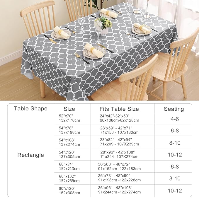 Smiry Rectangle Table Cloth, Waterproof Vinyl Tablecloths with Flannel Backing for Rectangle Tables, Wipeable Spillproof Plastic Tablecloth for Dining, Camping, Indoor and Outdoor (60"x120", Grey)