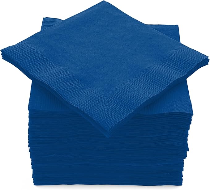 100 Pack Royal Blue Beverage Napkins, Big Party Pack, 2 Ply, Ideal for Wedding, Party, Birthday, Dinner, Lunch, Cocktails. (5” x 5”) by Amcrate