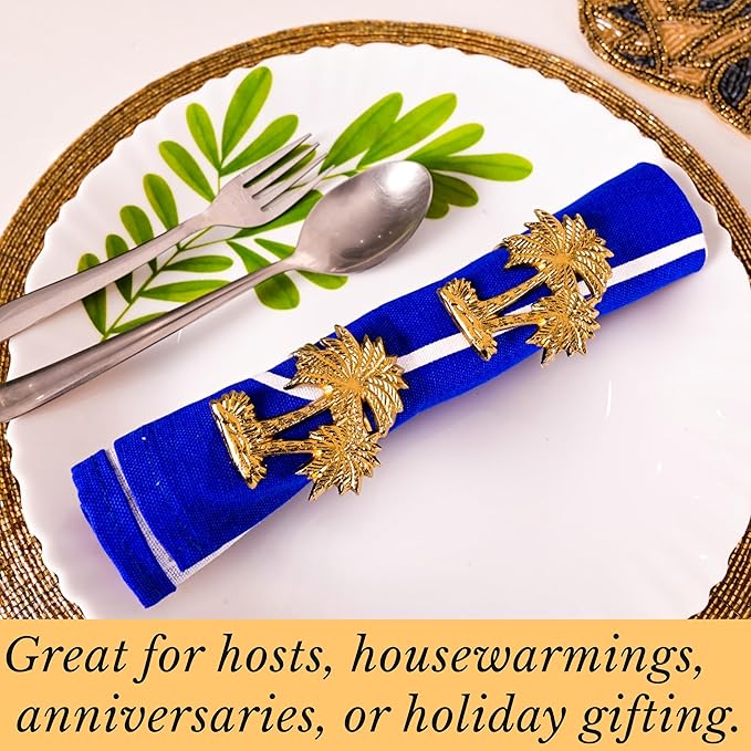 12-Piece Gold Metal Napkin Rings - Palm Tree Metal Napkin Rings Dinner Napkin Holder for Wedding Birthday Valentine's Day Christmas Party Dinner Table Décor - ALPHA Living HOME