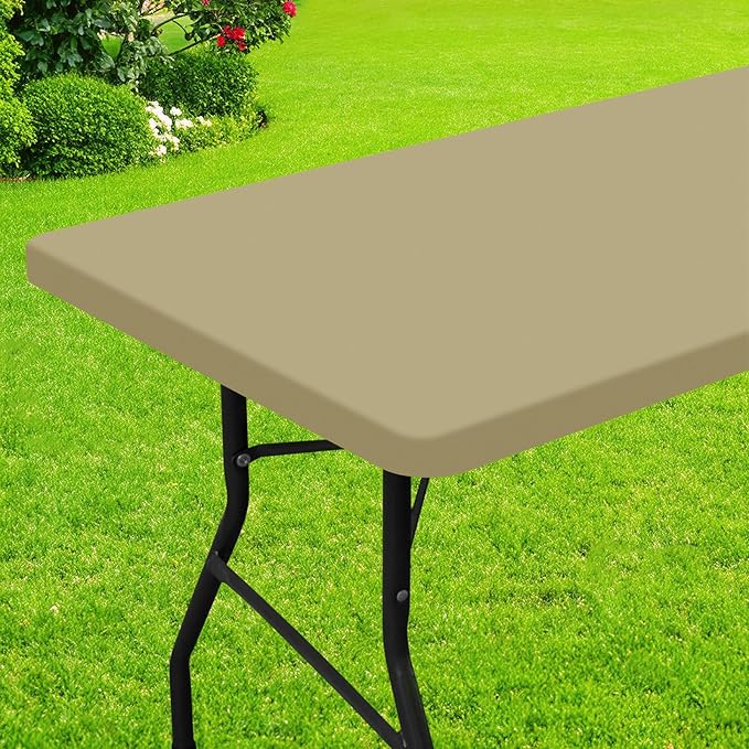 Smiry Rectangle Picnic Table Cloth, Waterproof Elastic Fitted Tablecloths for 4 Foot Tables, Washable Polyester Table Cover for Camping, Indoor and Outdoor (Taupe, 30"x48")