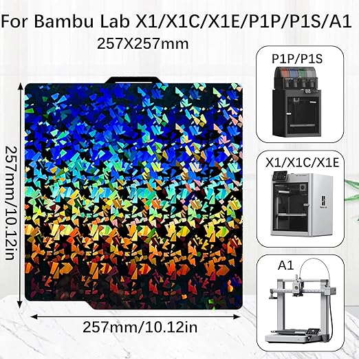 Upgraded 257x257mm H1H Build Plate for Bambu Lab A1 X1 X1C X1E P1P P1S P2S,Double Sided Textured Flake+Galaxy Spring Steel Sheet Flexible Plate Heated Bed Platform for Bambu Lab 3D Printers