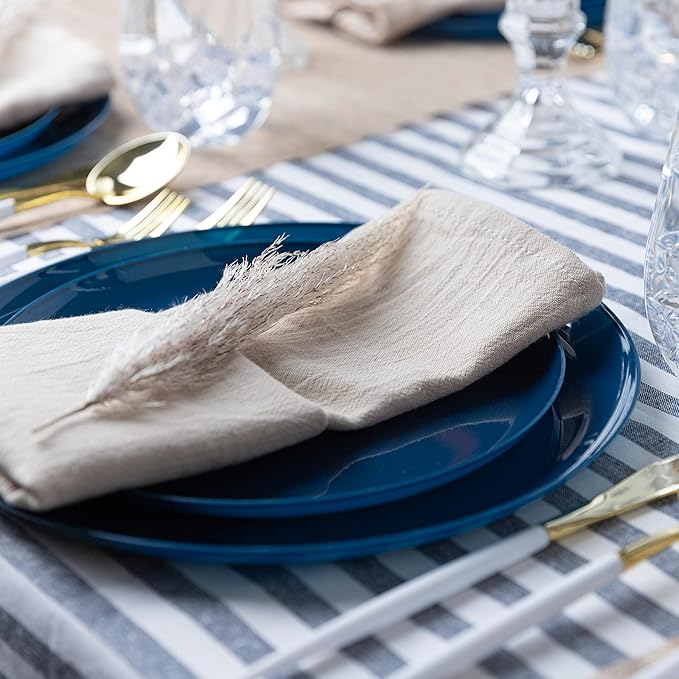 [30 Pack 8.6''] Dark Blue Plastic Party Plates Edge Collection Premium heavyweight Elegant Disposable Tableware Dishes