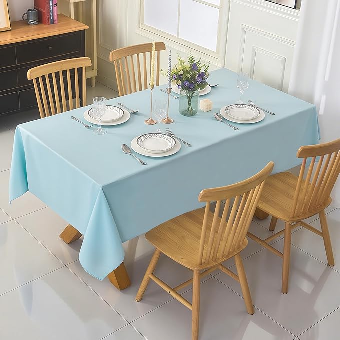2-Pack 60x102 inch Dusty Blue Table Cloths, Solid Stain and Wrinkle Resistant Oblong Tablecloth, Premium Plain Weave Polyester Fabric Rectangle Table Linen Covers for Hotel, Wedding