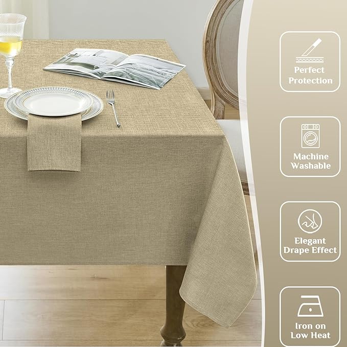 Softalker Tablecloths Rectangular 84x60 inch Linen Textured Table Cloth Waterproof, Stain and Wrinkle Resistant, Outdoor Table Cloth for 6 foot Rectangle Tables Decor for Party Holiday Birthday, Khaki