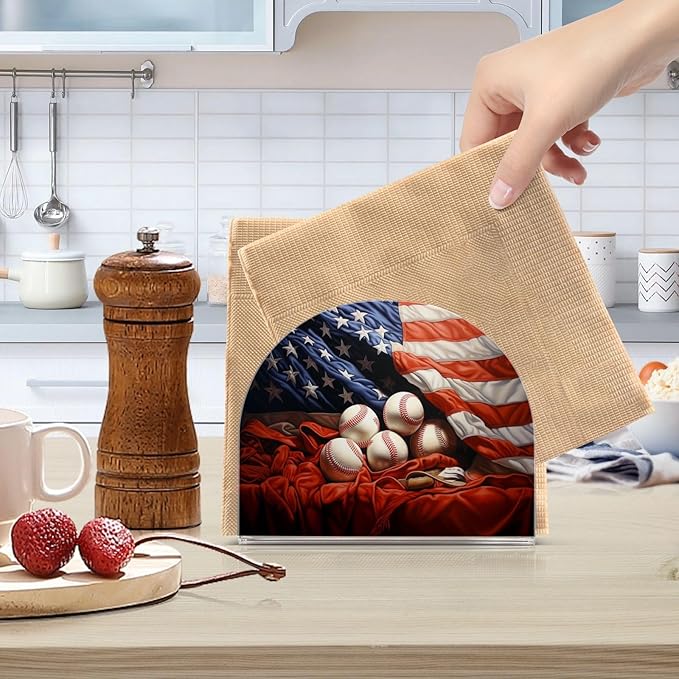 Napkin Holder American Flag Baseball Crystal Clear Acrylic Napkin Holders Paper Napkin Holder Dining Table Dispenser for Kitchen Restaurant Home Decor Bar Accessories