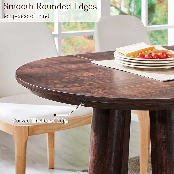 OKD 63" Dining Table for 6-8, Oval Dining Room Table with Triangular Structure Pedestal Stable Base, Curved Table Edge, Circle Kitchen Tables for Dining Room, Kitchen, Dark Walnut