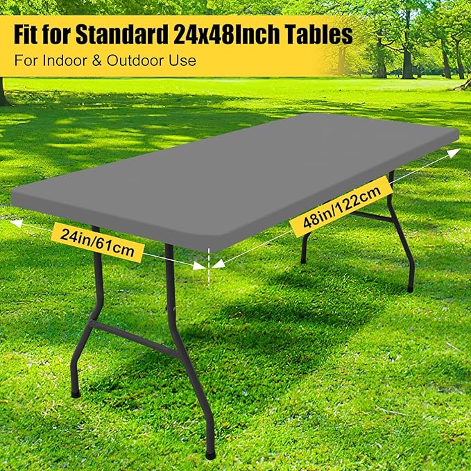 Smiry Rectangle Picnic Table Cloth, Waterproof Elastic Fitted Tablecloths for 4 Foot Tables, Washable Polyester Table Cover for Camping, Indoor and Outdoor (Grey, 24"x48")