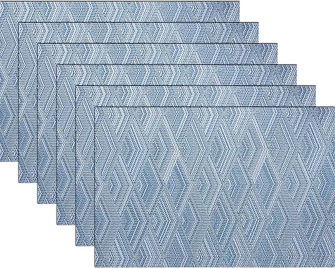 Druable Placemats Set of 6, Plastic Heat-Resistant Non-Slip Vinyl Place Mats Washable Easy to Clean Indoor Outdoor (18"x12", Blue)